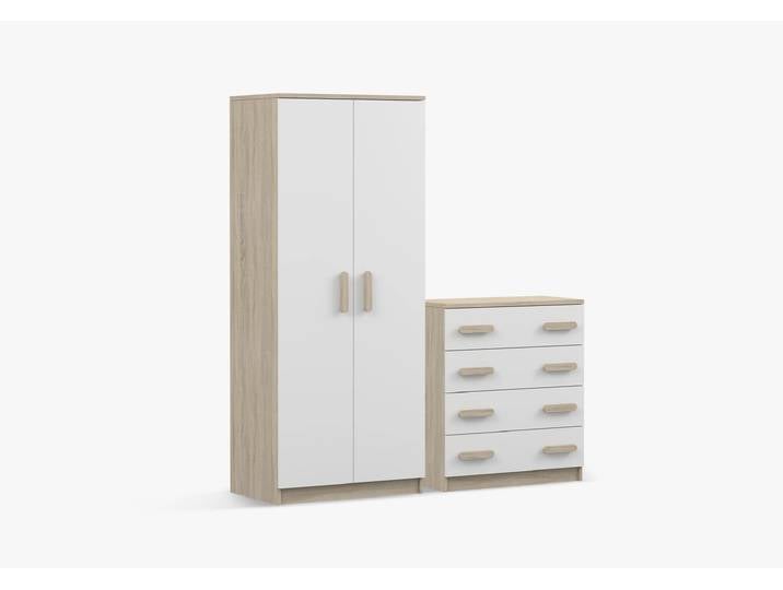 Drehtürenschrank und Kommode 2er-Set JONAS III 06/JONAS III 02 Sonoma Eiche Weiß Sonoma Eiche