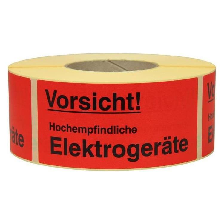 Transpak Hinweisetikett Masse 145x70mm Papier rot Vorsicht! Hochempfindliche Elektroge (8370009)