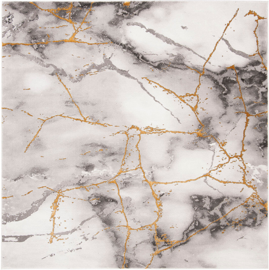 Ivy Bronx Ahanu Abstract Area Rug Gray Square 201cm