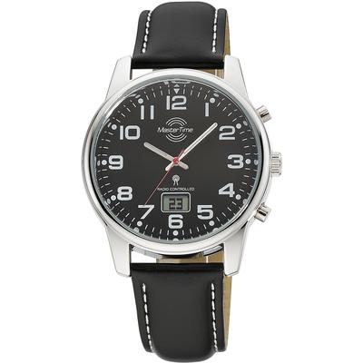 Funkuhr MASTER TIME "Super Power", schwarz (schwarz, schwarz), Armbanduhren, Herren, Funkuhr, Armbanduhr, Quarzuhr, Herrenuhr, Datum, Leuchtzeiger