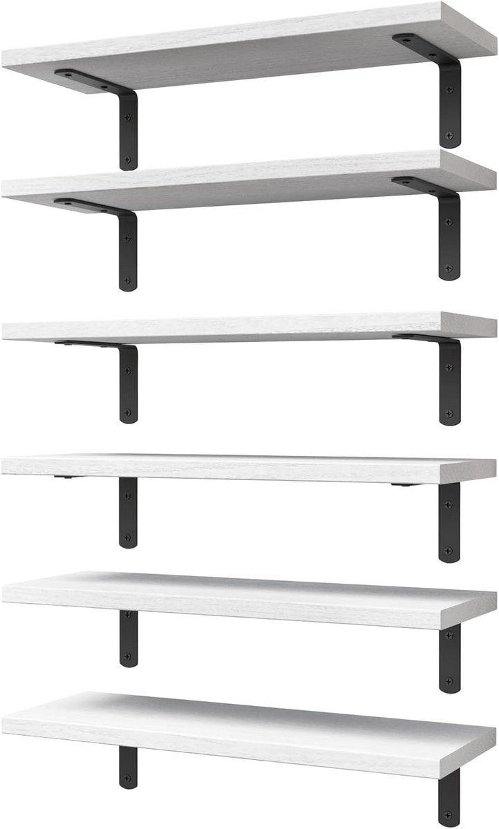 Set van 6 rustieke houten zwevende wandplanken voor de badkamer en woonkamer