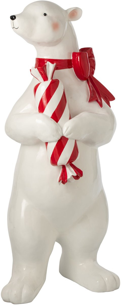 J-Line IJsbeer met snoep kerstdecoratie wit/kerstrood