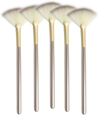 Inspired Living Premium 5 Piece Facial Fan Brushes Set Soft Fiber Makeup Brush Applicator With Wooden Handles For Glycolic Peel Mask black