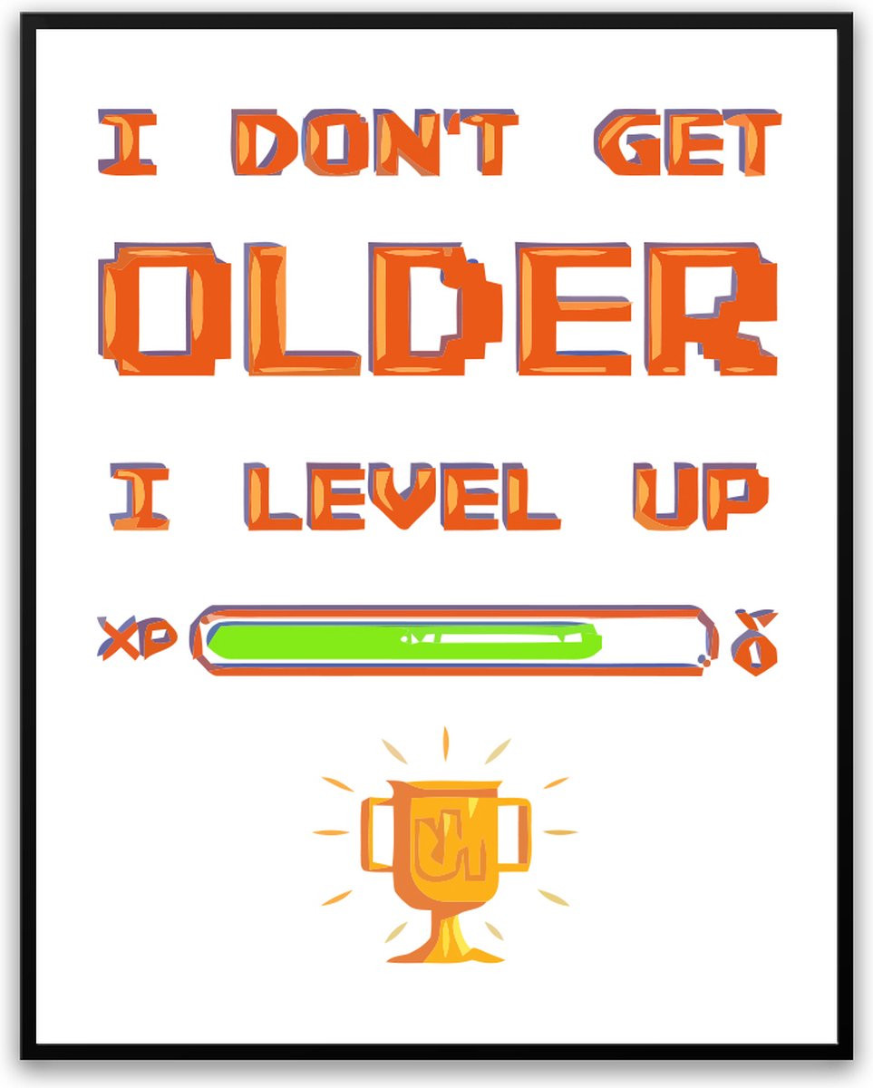 I don't get older i lvl up fotolijst met glas, 30 x 40 cm, grappige gamer poster voor verjaardag