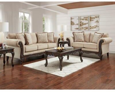 Roundhill Furniture Hernen Carved Wood Frame 5-Piece Living Room Set