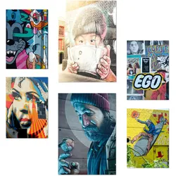 POSTER Set Mit 6 Bunte Graffiti Straßenkunst Schablone A3 & A4 Rahmenlos