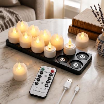 Uplifted Finds Rechargeable Magnetic LED Flameless Tea Lights With Charging Base Remote Control Dimmable Candles For Tabletop 12 Pcs