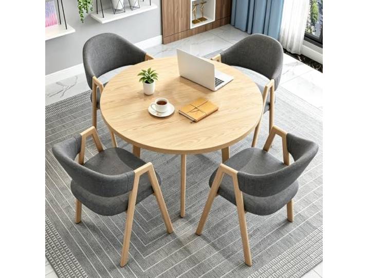 VTELGT Runder Esstisch mit 4 Stühlen, Essgruppe für 4 Personen 90CM MDF-Tischplatte in Helle Holzoptik, 4 Esszimmerstühle, für Küche, Esszimmer, Wohnzimmer und Büro,