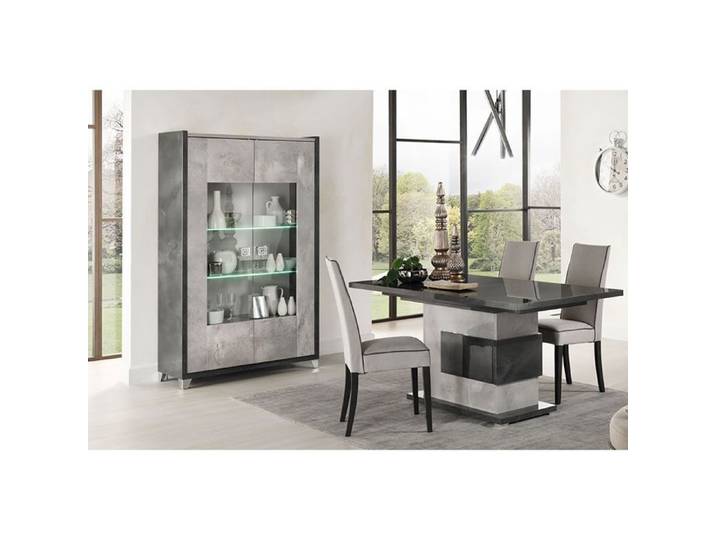 HOFFMAN - Ensemble Vitrine 2P + Table de Repas à Pied Central
