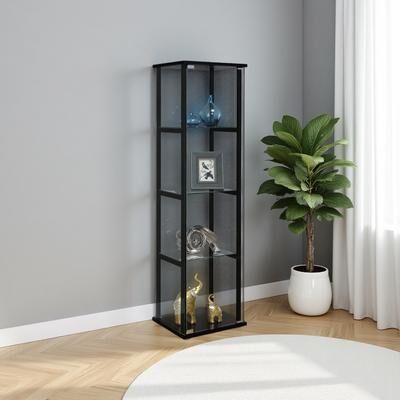 ZWYO HOSIMU "64"" 4-Tier Glass Curio Display Cabinet with Push-to-Open Access, Clear Tempered Shelves & Airy Openness for Décor"