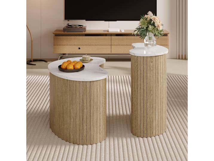 STILVORA Couchtisch 2er Set moderner Wohnzimmertisch mit Marmoroptik & Holzmaserung, Beistelltisch skandinavisch mit flexiblem Design, Sofatisch multifunktional für Wohnzimmer/Büro