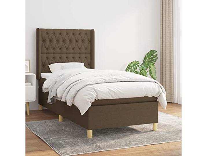 Atmungsaktiver Stoff mit Taschenfederkern verstellbares Kopfteil 90 x 190 Boxspringbett mit Matratze Dunkelbraun 90x190 cm Stoff Bett mit Taschenfederkern Matratze verstellbares Kopfteil inklusive