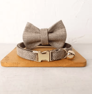 Inspire Picks Personalized Bow Tie Pet Collar With Engraved Name Tag For Dogs & Cats brown Bow Tie s