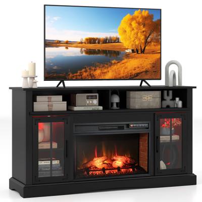 Costway Fireplace TV Stand with Remote Controls and Thermostat for TVs Up to 50 Inch-Black