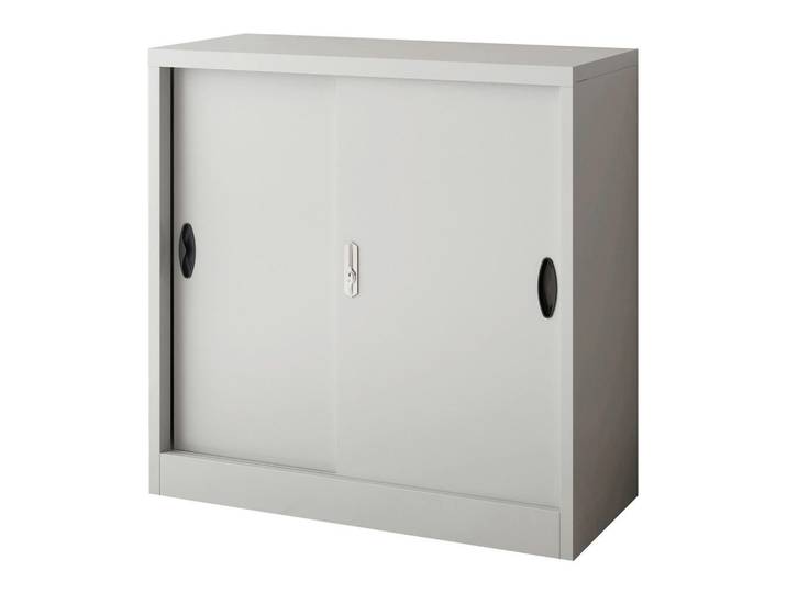 [en.casa] Aktenschrank Rieti, Hellgrau, Metall, 90x90x40 cm, Büromöbel, Büroschränke, Aktenschränke