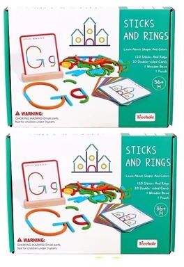Inspire Curations Wooden Sticks & Rings Puzzle Set. Montessori DIY Brain Builder Blocks set 3