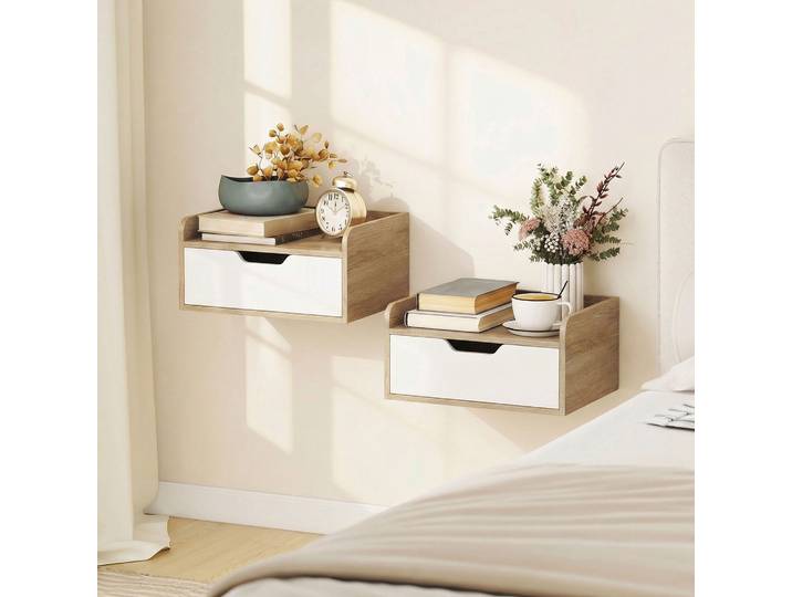 HOMCOM Lot 2 Tables de Chevet Murales Bois 40x30x19,5cm