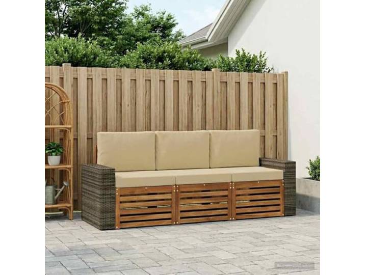 HFMDRMU Modulares Sofa Set Outdoor aus massivem Akazienholz, 3-teilige Sitzgruppe mit Kissen für Garten, Patio oder Poolbereich, lamellenförmiges Design für Luftzirkulation, modernes
