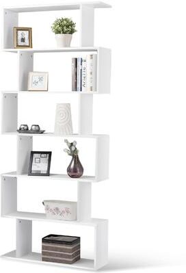S-Shaped 6 Tier Room Dividing Bookcase Wooden Storage Display