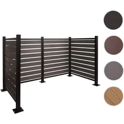 Alu Mülltonnen-Zaun HWC-K57, Mülltonnenverkleidung, Holzoptik erweiterbar 130x206x110cm ~ grau