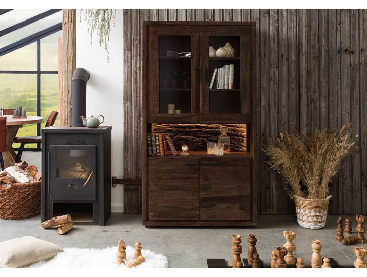 Vitrine Akazie 98x40x180 dunkelbraun lackiert BARK #209