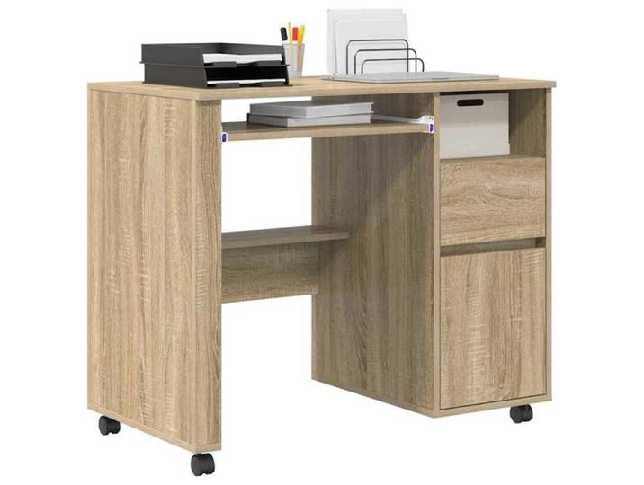 Bureau avec roues - CLARENCE - Tiroir - Chêne Sonoma - 91x50x77 cm - 4 roues - 1 étagère - Bois d'ingénierie