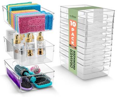 "Sorbus Large Clear Plastic Storage Bins with Handle 10 Pack - 11""L X 7""W X 3.25""H"