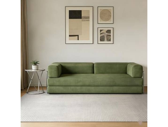 Poxvythb Sofa Ecksofa mit Back Support Armrest, Schlaffunktion, Klappbar modular, Cordbezug & Kissen, Pflegeleicht, Schlafsofa, Couch, Eckcouch, Schlafsofa für das Wohnzimmer, 1.5x2米
