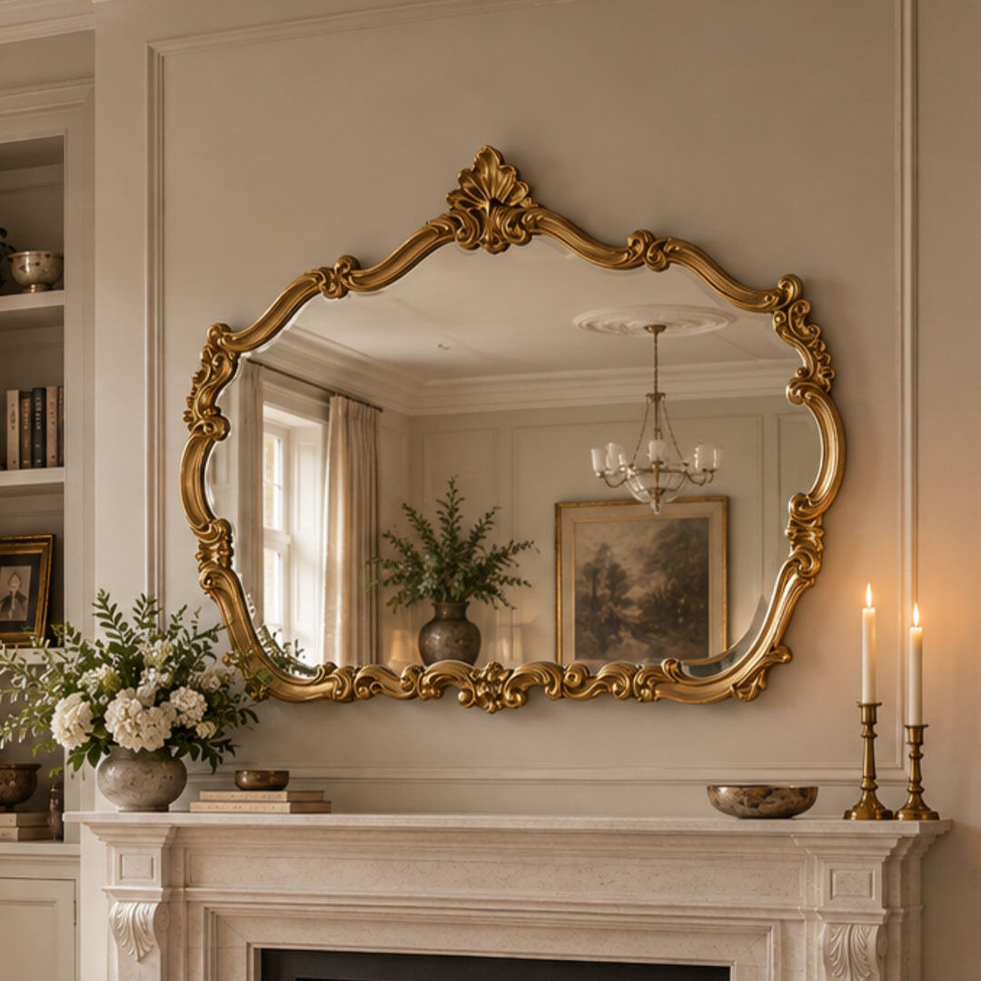 Astoria Grand Renaissance Duck Carved Landscape Wall Mirror Gold 83cm H X 123cm W X 5cm D