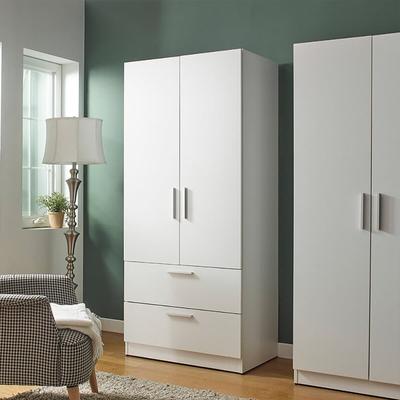 Klair Living "Emma Two-Door Wood Closet with Two Drawers and Hanging Bars in White - 78.7""H x 31.5""W x 21.7""D"