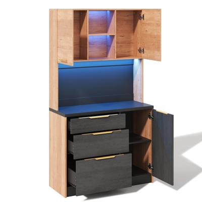 STILVORA Hochschrank MDF Neutral mit LED-Beleuchtung und EU-Steckdose