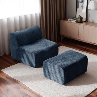 "31.89"" Velvet Single Foam Compression Sofa Chair with Footrest and Pillow and Space-Saving Design"