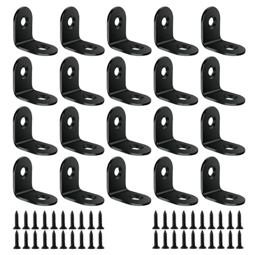 BuxiuGK 20 stuks hoekklemmen zwart van roestvrij staal, 90 graden haakse hoekverbinder met 40 schroeven, 20 x 20 x 16 mm