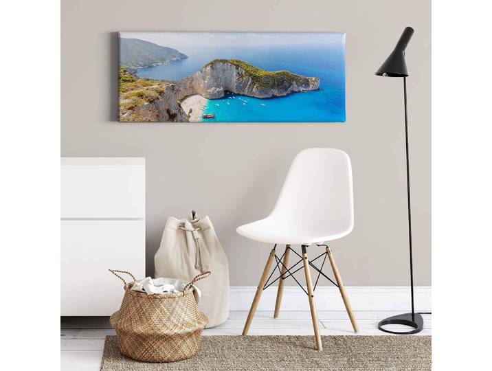 Leinwandbild Strand Meer Zakynthos Polyester PVC / Fichtenholz Blau 100 x 40cm