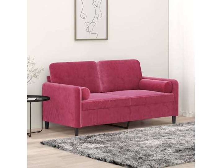 HEFZGDB Modernes 2-Sitzer-Sofa 140 cm Weinrot Samt mit Zierkissen – Robustes Metallgestell & Abnehmbare Bezüge für Langlebigkeit und Pflegeleichtes Wohnzimmer Möbelstück