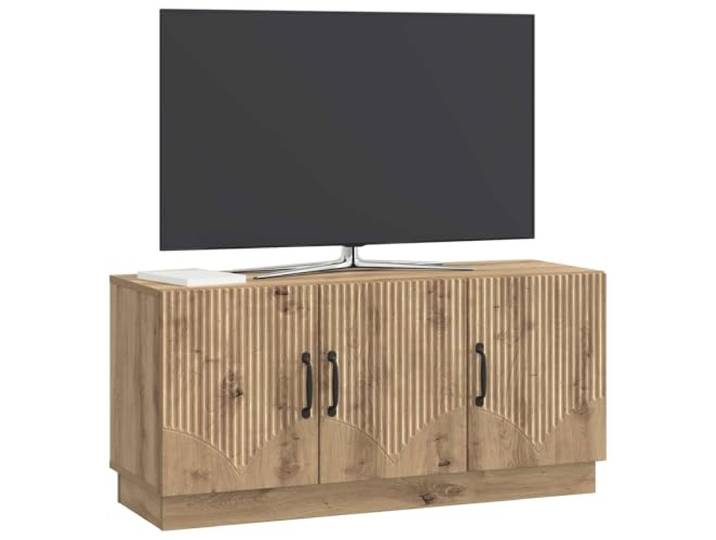 GKHPYURE TV-Schrank Eiche Handwerk 99 x 34,5 x 47 cm Holztechnik, 3 Türen, integrierte Kabeldurchführung, verstellbare Halterungen, einfache Montage