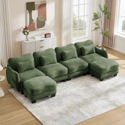 Loedds 4-Seat Chenille U-Shaped Modular Sectional Sofa with 2 Ottomans & Lumbar Pillows