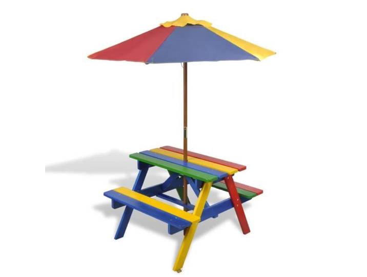 Table de pique-nique pour enfants CHIC - Bois - Parasol - Rouge