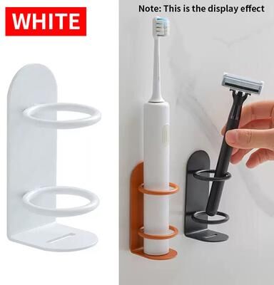 Combo Retail Shop Multi Functional Toothbrush Holder, Metal Material Bathroom Organiser, No Drilling Wall Mounted Toiletries Storage white