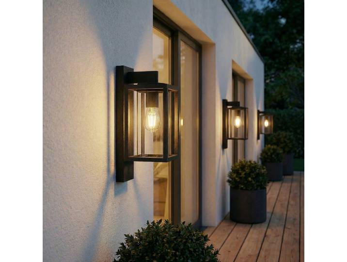 Lucande Außenwandleuchte Ferda, 3er-Set, anthrazit, IP44 - Balkon - Modern - Aluminium - Einflammig