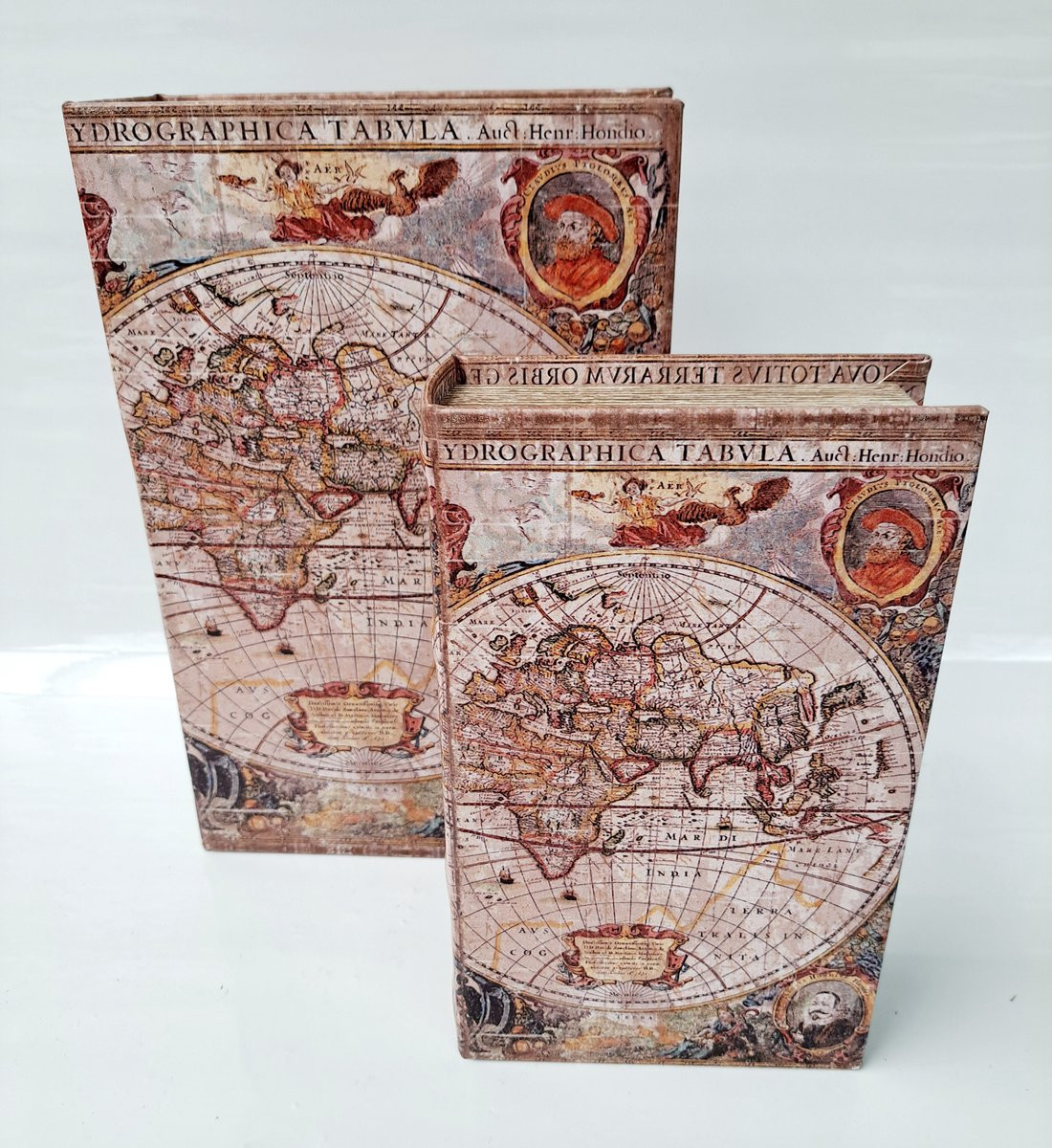 Set van 2 decoratieve canvas boekendozen Aardbol Hydrographica