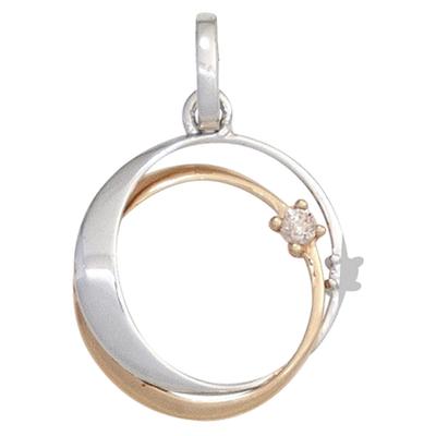Kettenanhänger JOBO "Anhänger mit 2 Diamanten", rosa (roségold 585), Schmuckanhänger, Damen, SI = kleine Einschlüsse, Diamanten Roségold 585 Weißgold 585, Diamanten, Roségold 585, Weißgold 585, Kettenanhänger, 585 Gold bicolor
