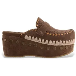 Mou für Damen. MU.SW611004A Clogs Übersteppte Lederclogs braun (36), 3 bis 5 cm, Wildleder, Keine, Lässig