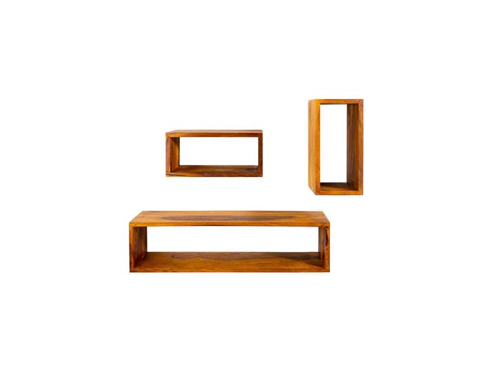 3er-Set Massivholz Wandregal „Hemingway“ Mangoholz Sheesham Natur Invicta Interiors