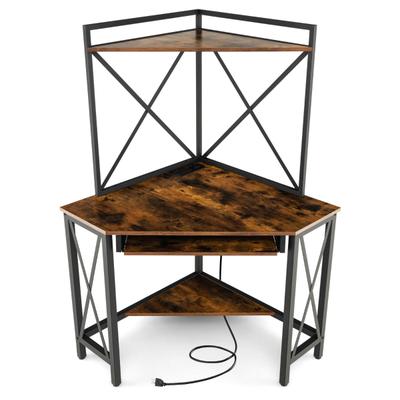Helloshop26 - Platzsparender Eckschreibtisch 113 x 75 x 145 cm mit Ladestation modernes Design aus rustikalem braunem Metall 20_0019064