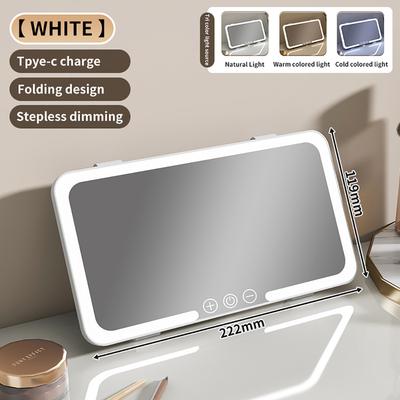 Fusion Finds LED Vanity Mirror For Car Sun Visor With 3 Color Lights & Touch Dimming Rechargeable Makeup Mirror white