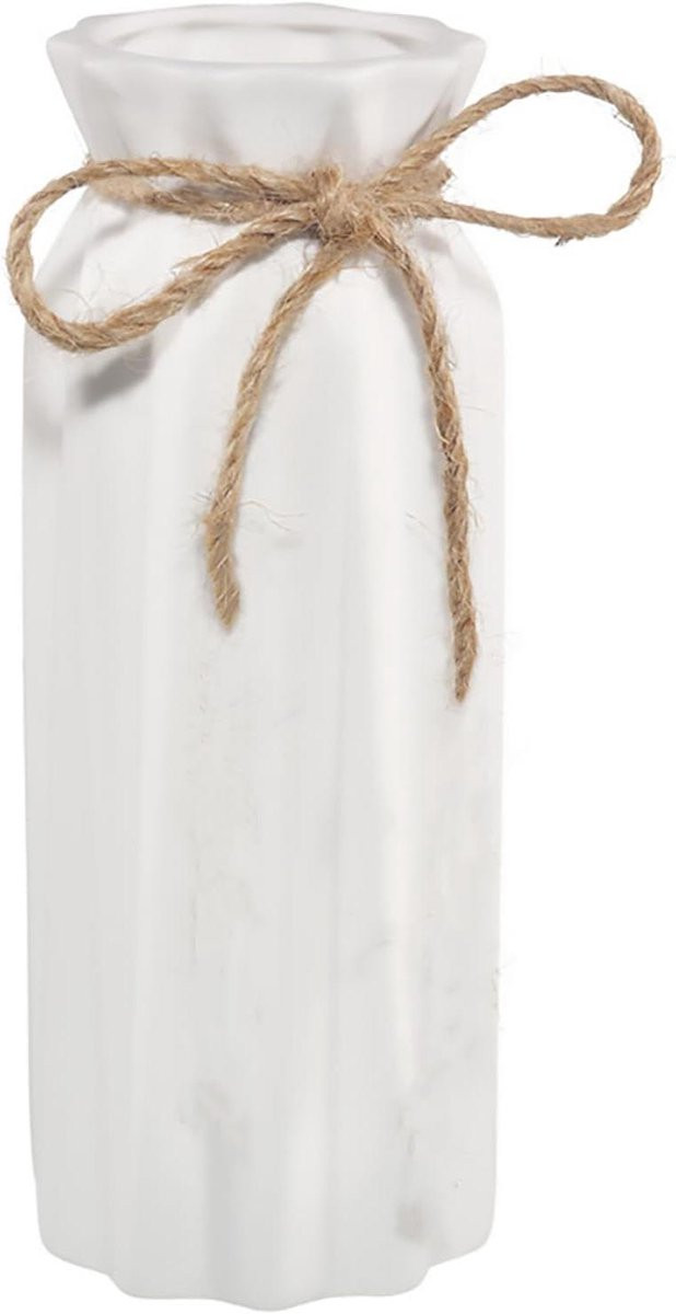 Handgeschilderde witte keramische vaas voor decoratie, Hoogte: 18 cm