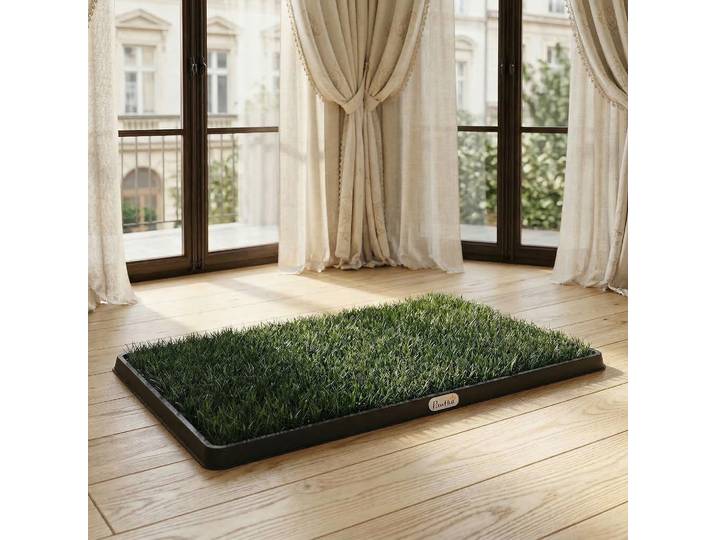PawHut Toilette Chien 76x50,5cm avec 2 Gazon Lavables Noir+Vert