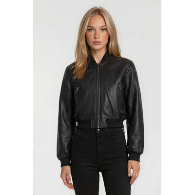 Bomberjacke TRUEPRODIGY "Paola Bomberjacke aus Leder mit Reißverschluss", Damen, Gr. XS, schwarz, Obermaterial: 100% Schafsleder sheepskin., slim fit, Jacken Bomberjacke
