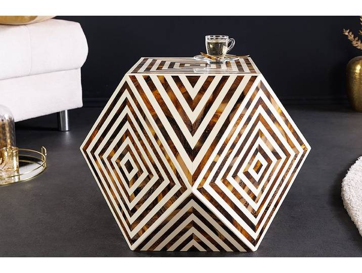 riess-ambiente Beistelltisch HARMONY NATURE 60cm braun/weiß - Mosaik, Inlay, Kunsthandwerk, Eckig (Einzelartikel, 1-St), kantiger Nachttisch - idealer Bickfang für Wohn- und Schlafzimmer